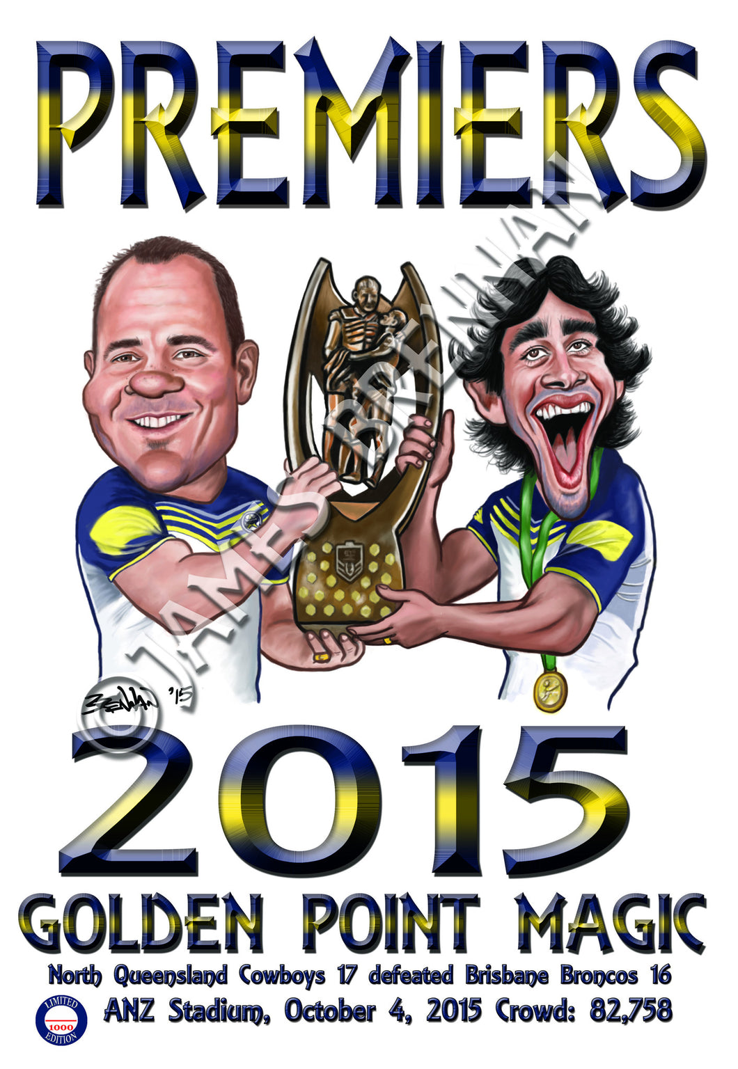 A3 size COWBOYS 2015 NRL PREMIERSHIP WINNING PRINT